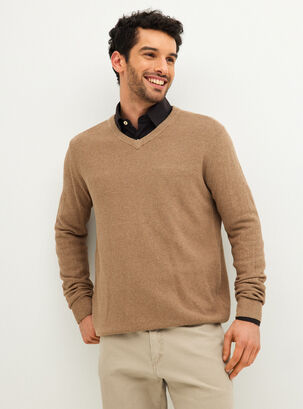 Sweater Regular Cuello V,Beige,hi-res