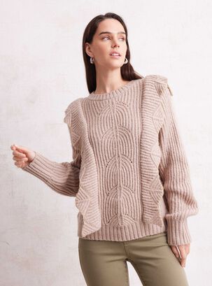 Sweater Cálido Con Vuelo Vertical Y Terminación Metalizada,Beige,hi-res