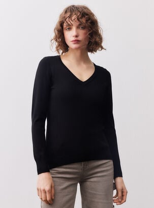 Sweater Básico Neutro Cuello V,Negro,hi-res