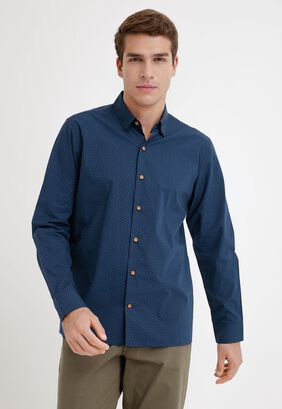 Camisa hombre casual print azul marino,hi-res