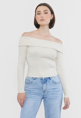 Sweater Mujer Off Shoulder Ecru Corona,hi-res