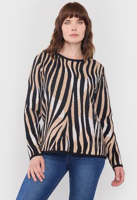 Sweater Mujer Jacquard Strass Negro Print Corona,hi-res