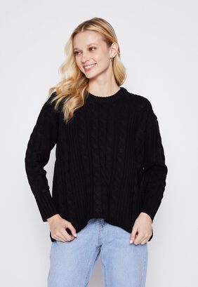 Sweater Mujer Negro Trenzado Family Shop,hi-res
