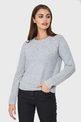 Sweater Detalle Punto Calado Gris Nicopoly,hi-res