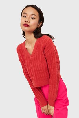 Sweater Crop Cuello V Naranjo Nicopoly,hi-res
