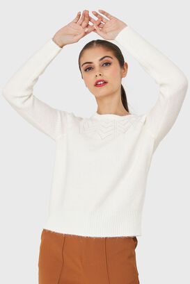 Sweater Detalle Punto Calado Blanco Nicopoly,hi-res