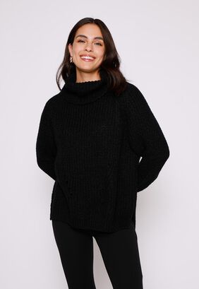 Sweater Mujer Negro Cuello Tortuga Fantasia Family Shop,hi-res