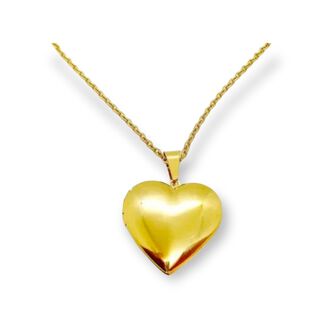 Cadena relicario corazón liso chapado en oro 18 kl,hi-res