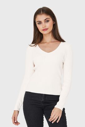 Sweater De Punto Acanalada V Blanco Nicopoly,hi-res