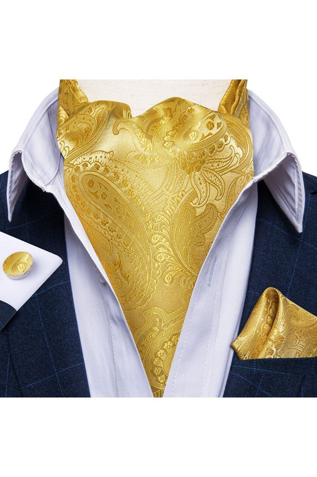 Set Corbata Gruesa Ascot + Paño + Collera formal hombre. Amarillo Rey |  Paris.cl